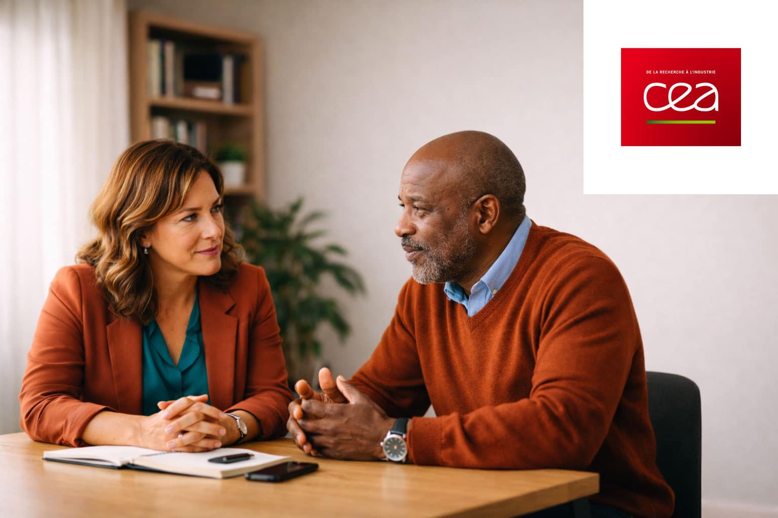 Deux personnes en entretien de codéveloppement professionnel